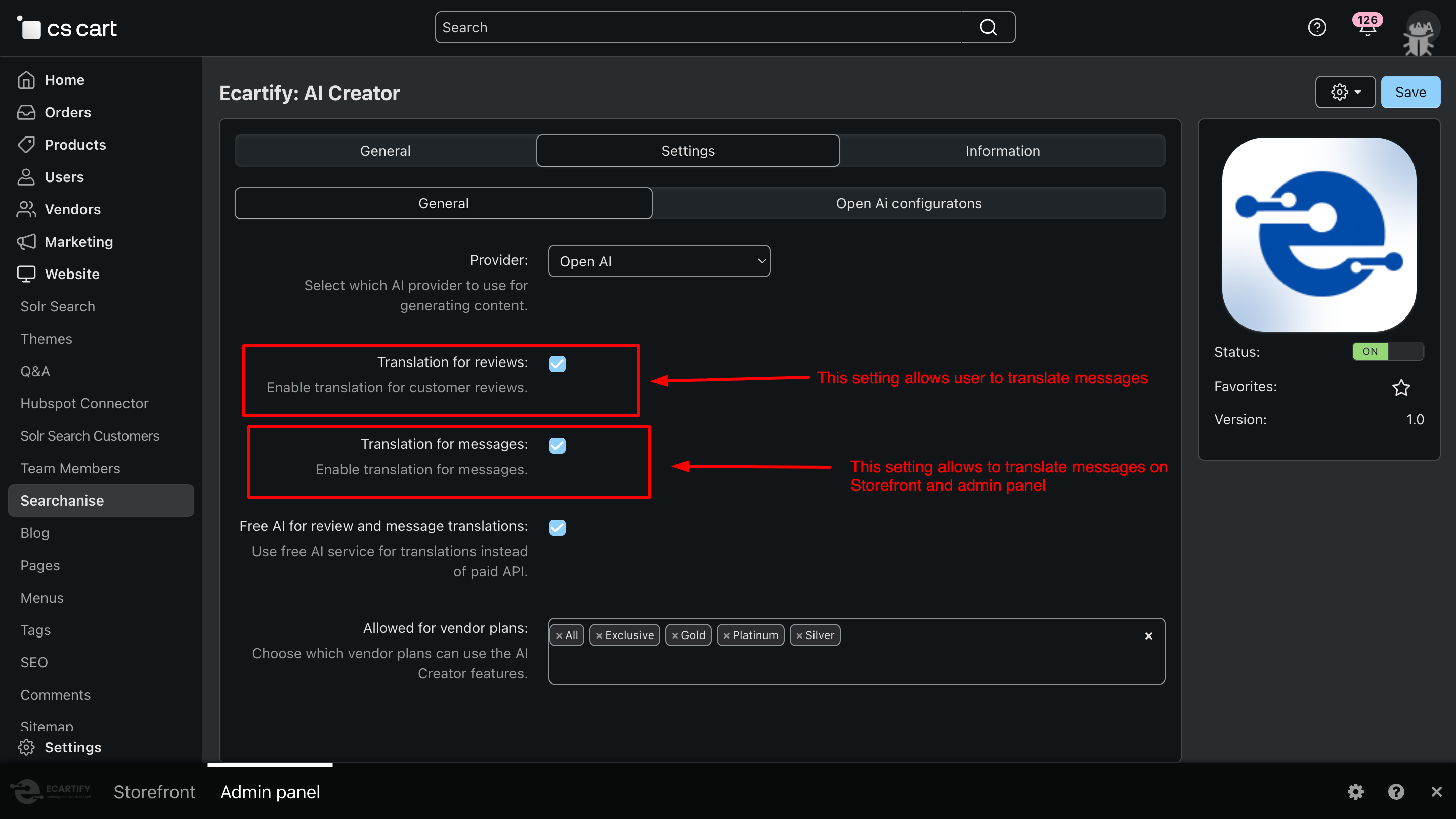 AI Creator Addon settings