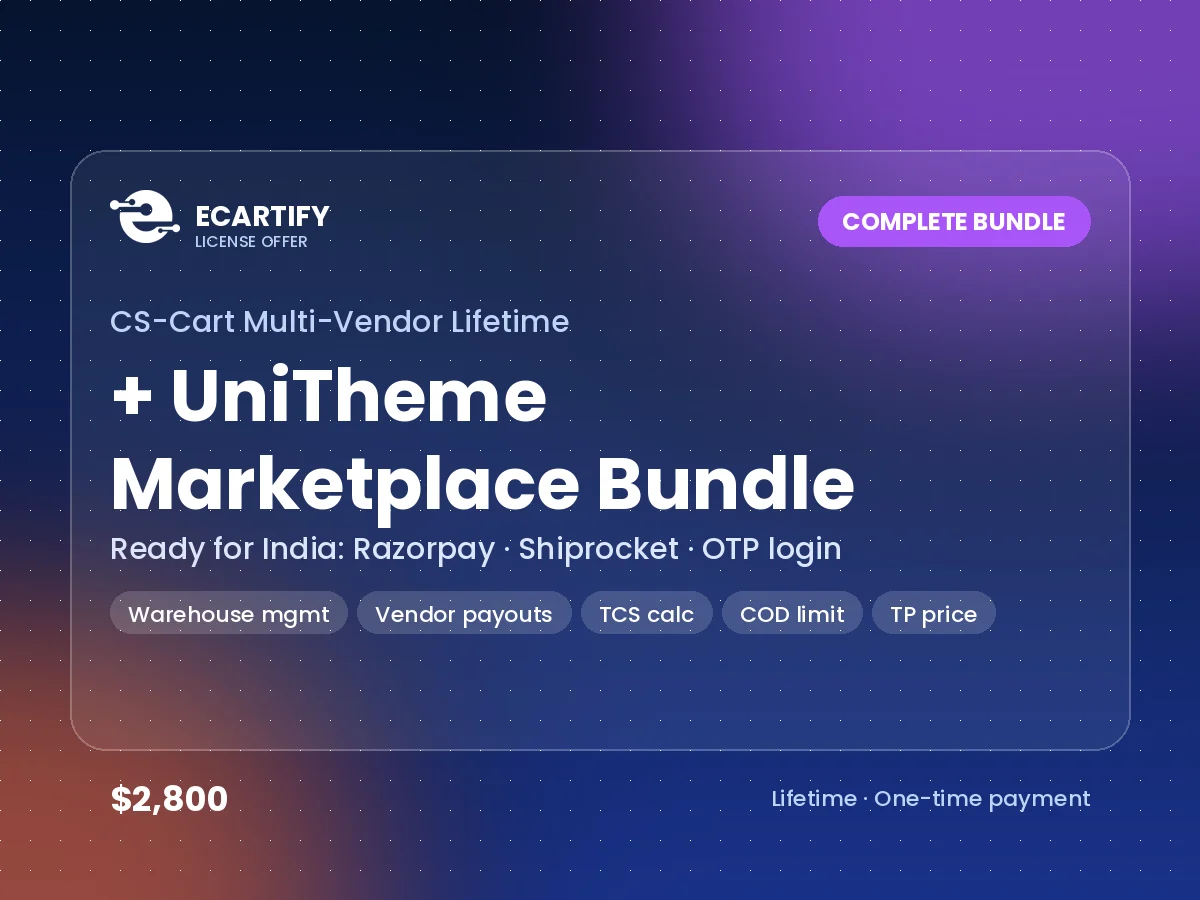 CS-Cart Multi-Vendor Plus Lifetime + UniTheme — Ready Marketplace Bundle