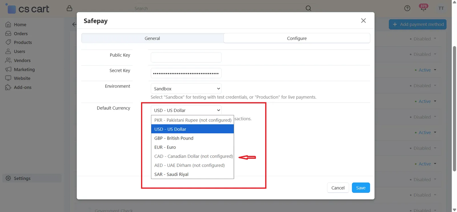 Set CART_SECONDARY_CURRENCY under General Settings