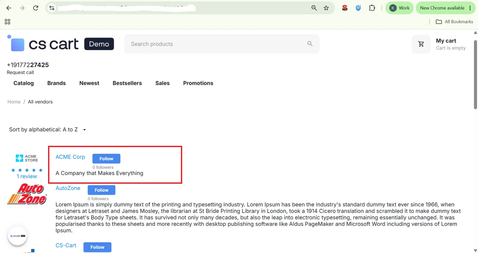 Follow button on all vendors listing page