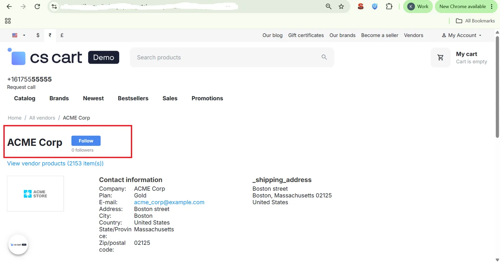 Follow button on Vendor's Own Store Page
