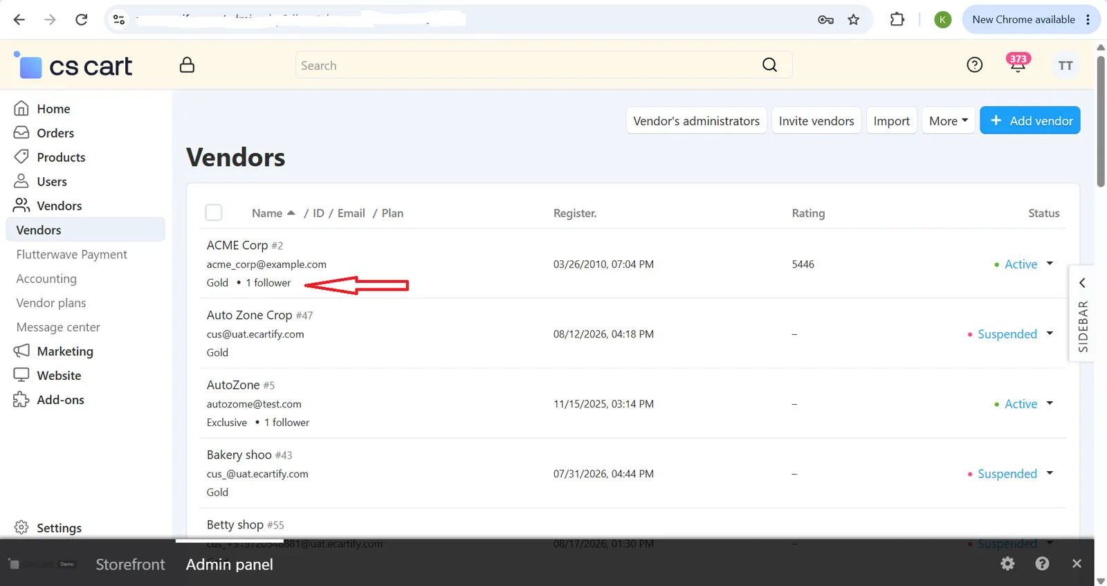Vendor follower count in admin panel
