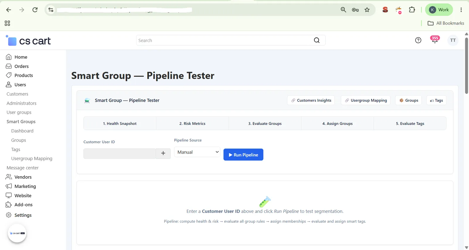 Pipeline Tester with customer selected and Run Pipeline ready to trigger