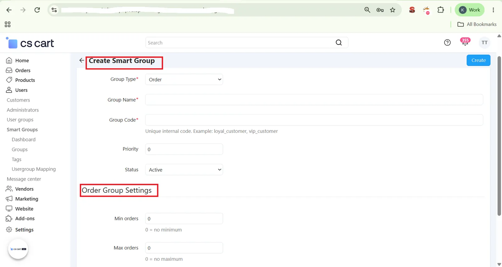 Create Smart Group page