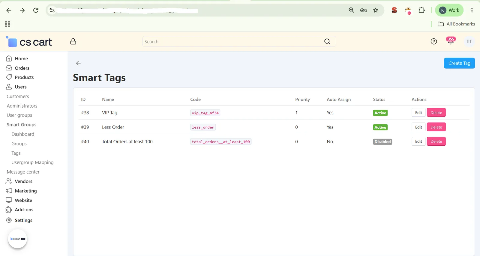 Created tag appearing in the Smart Tags list