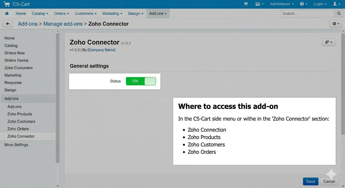 Ecartify: Zoho Connector – For CS-Cart Store Admins