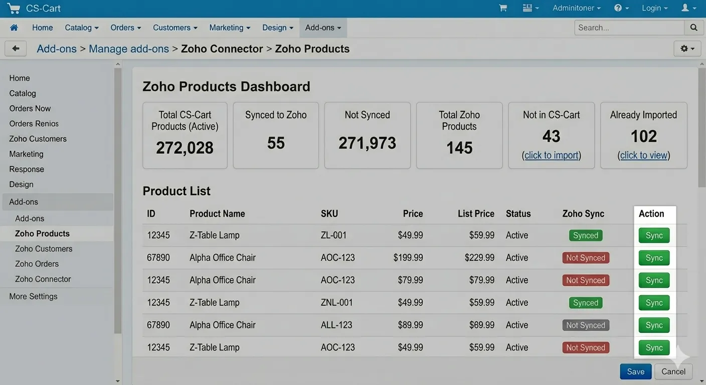 Ecartify: Zoho Connector – For CS-Cart Store Admins