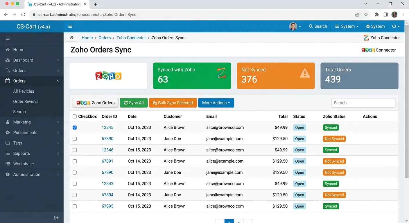 Ecartify: Zoho Connector – For CS-Cart Store Admins