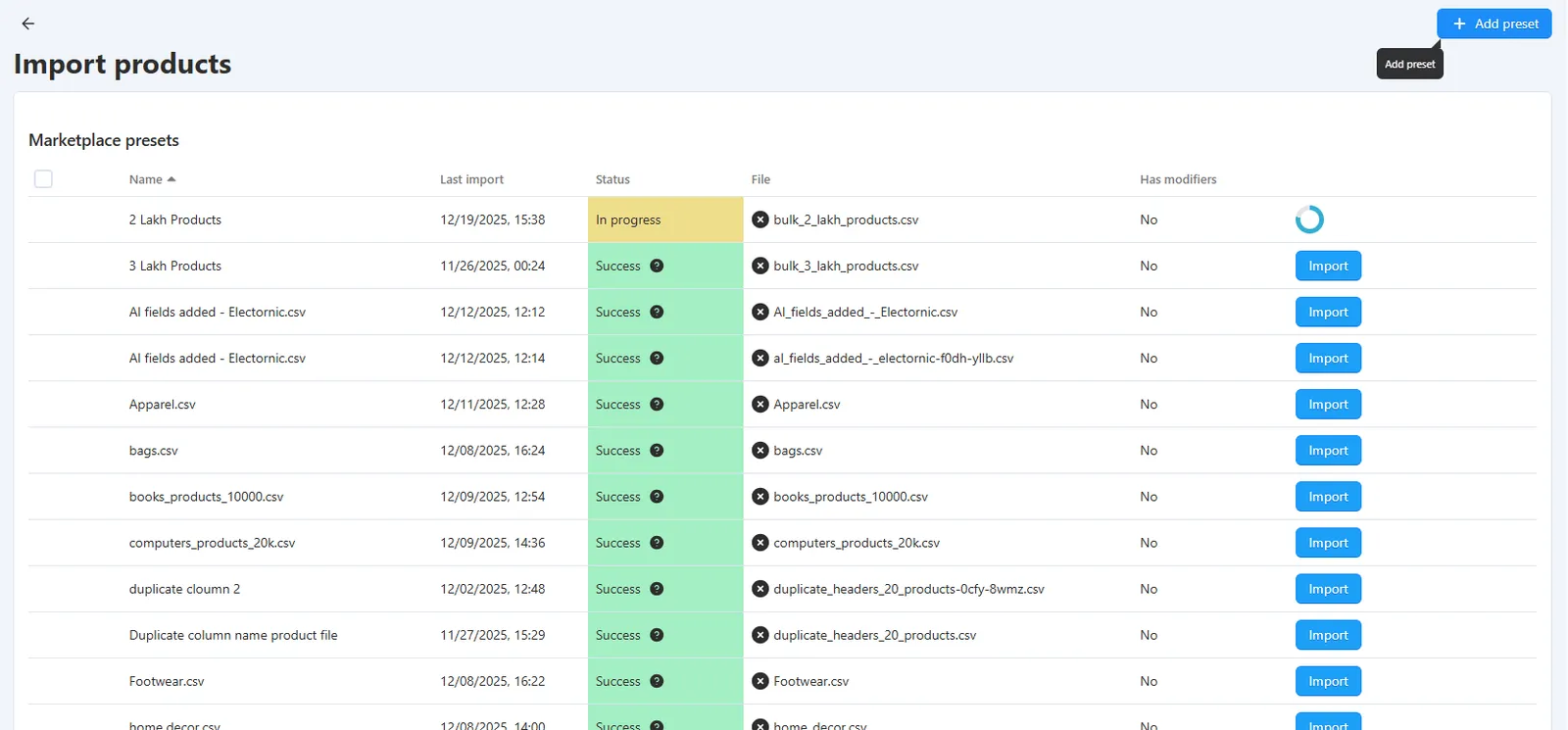 Main Import Data
