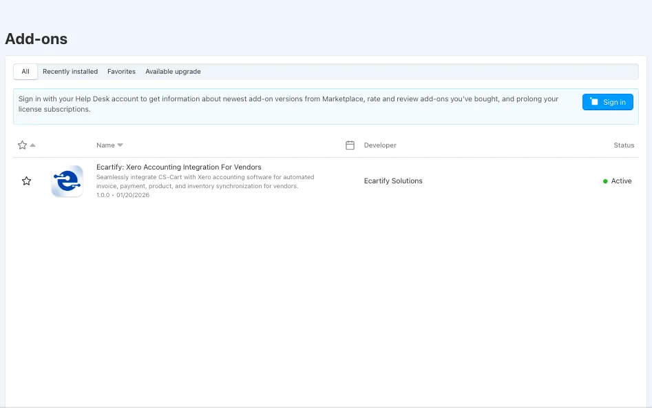 Ecartify: Xero Accounting Integration for Vendors