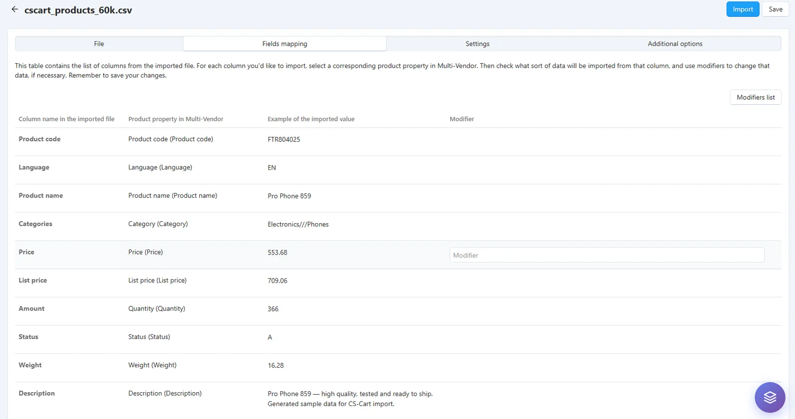 Mapping for Import