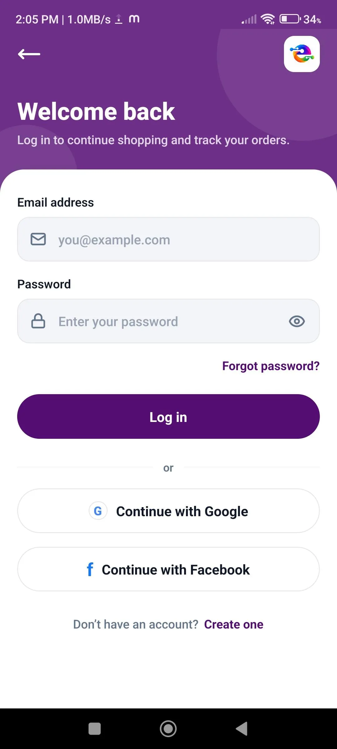 Login screen