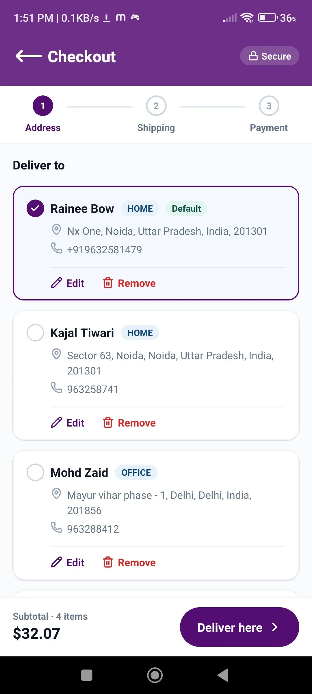 Checkout address step