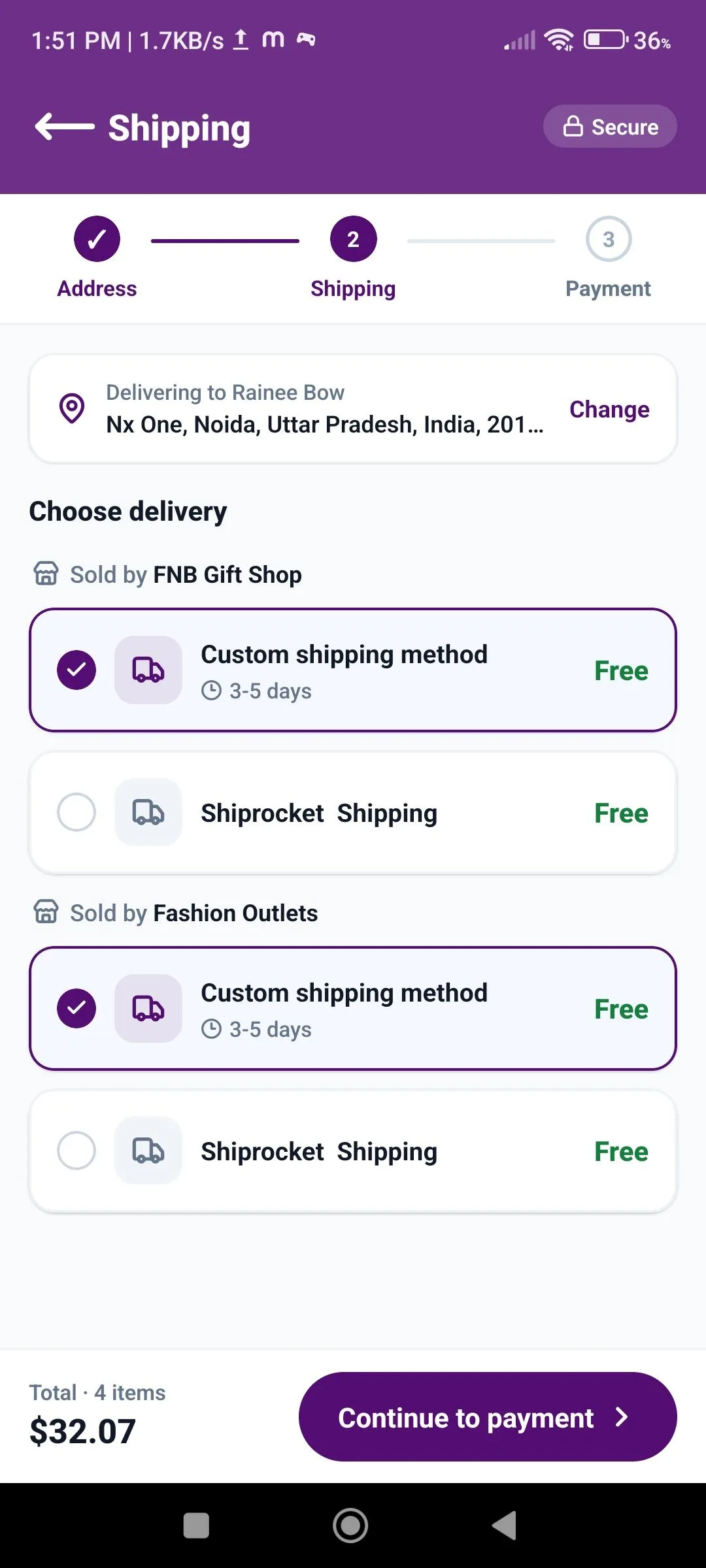 Checkout shipping step
