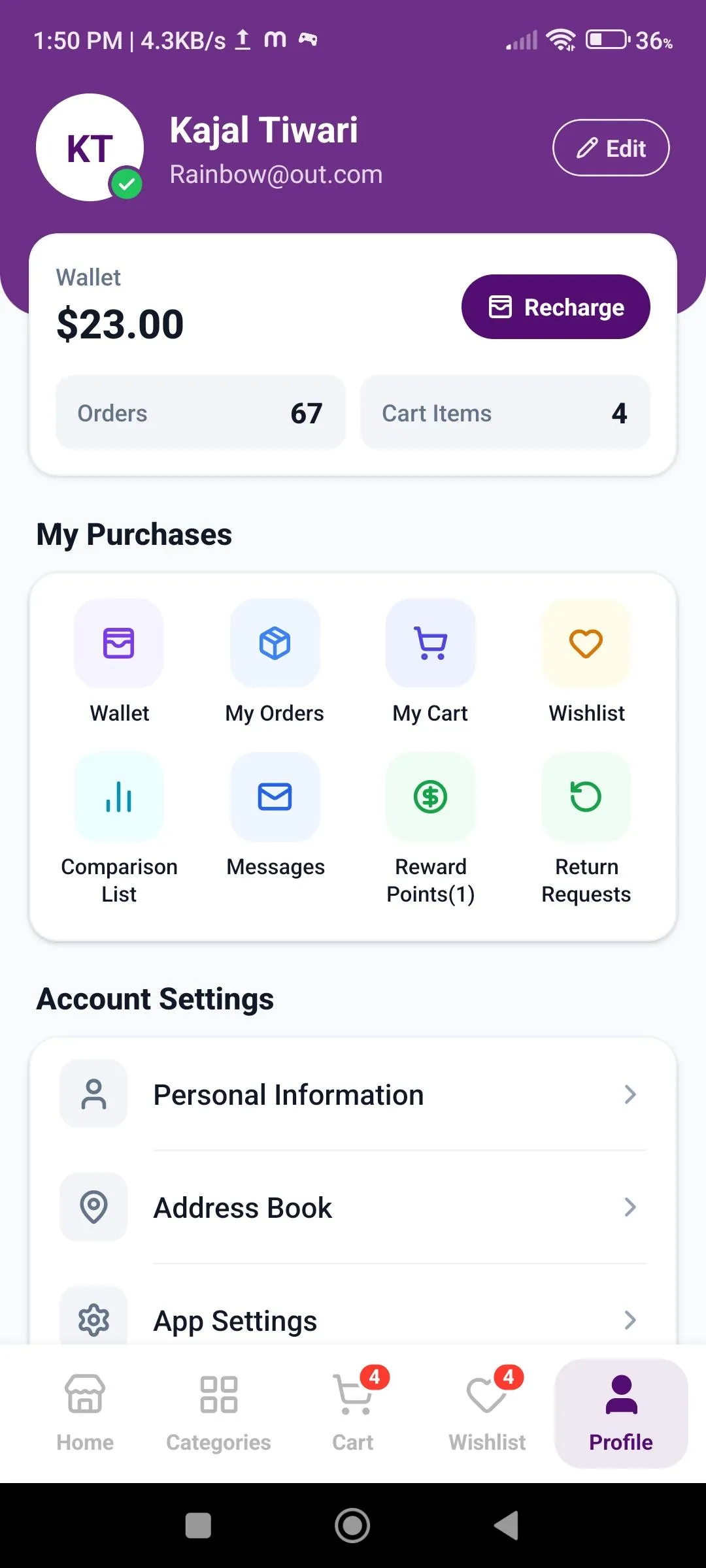 Profile screen