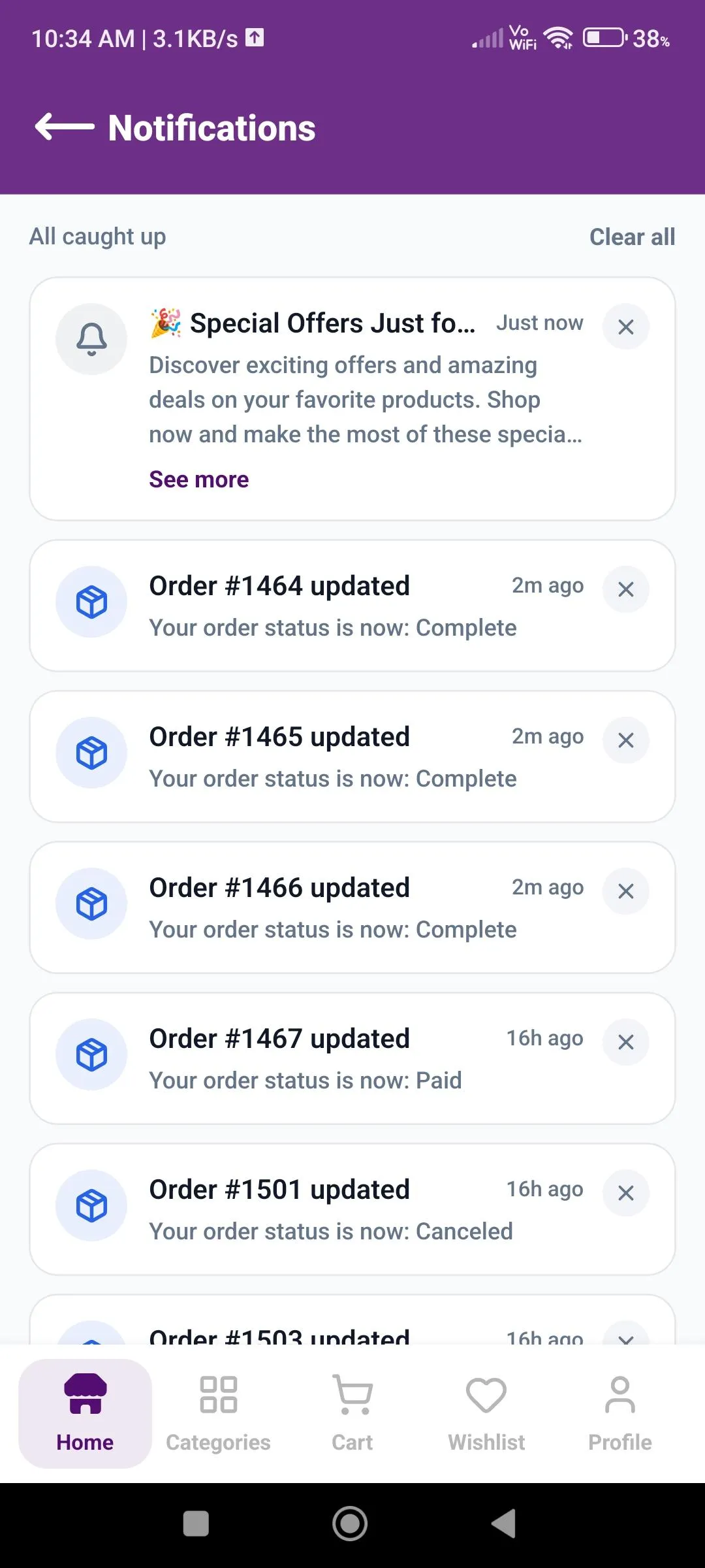 Special offer alert with unread badge on the bell icon