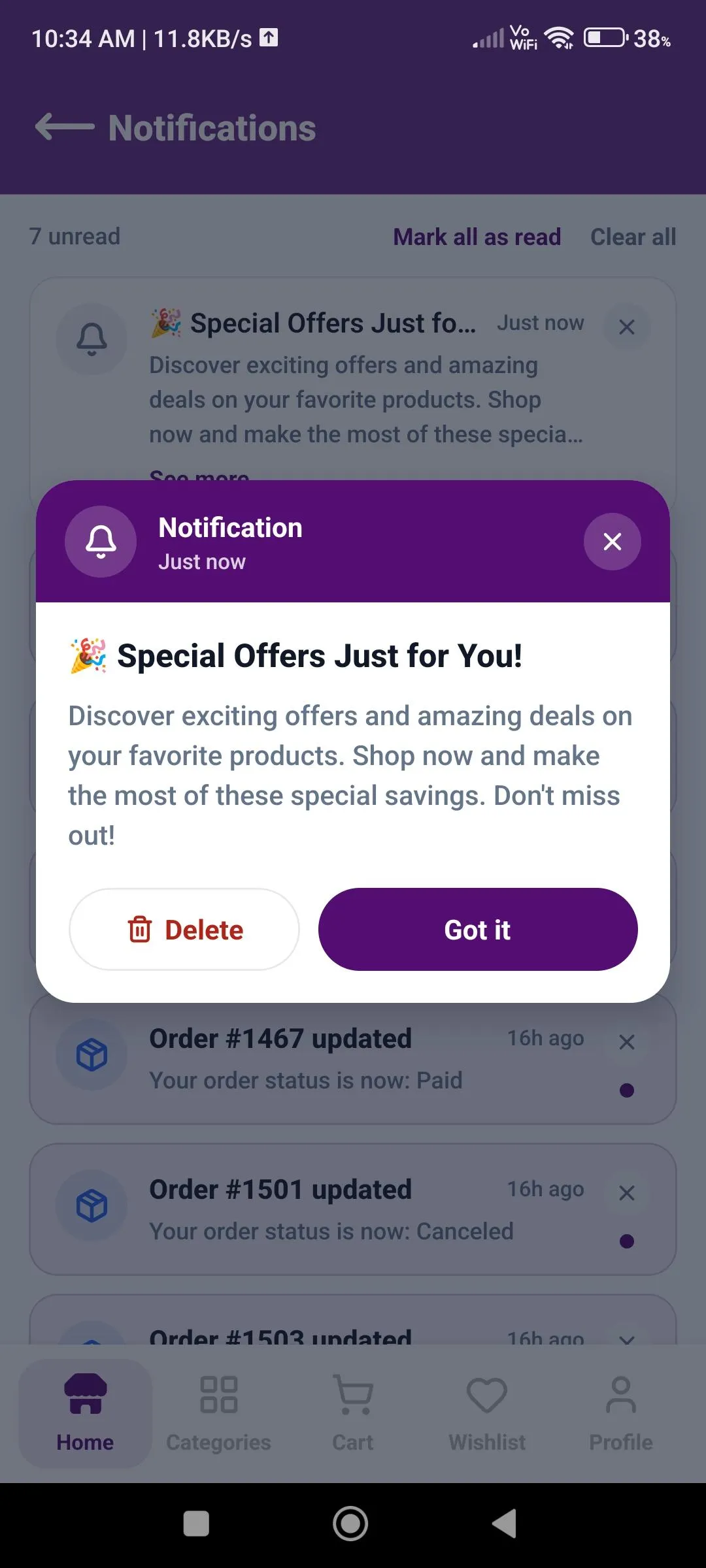 All caught up notifications screen
