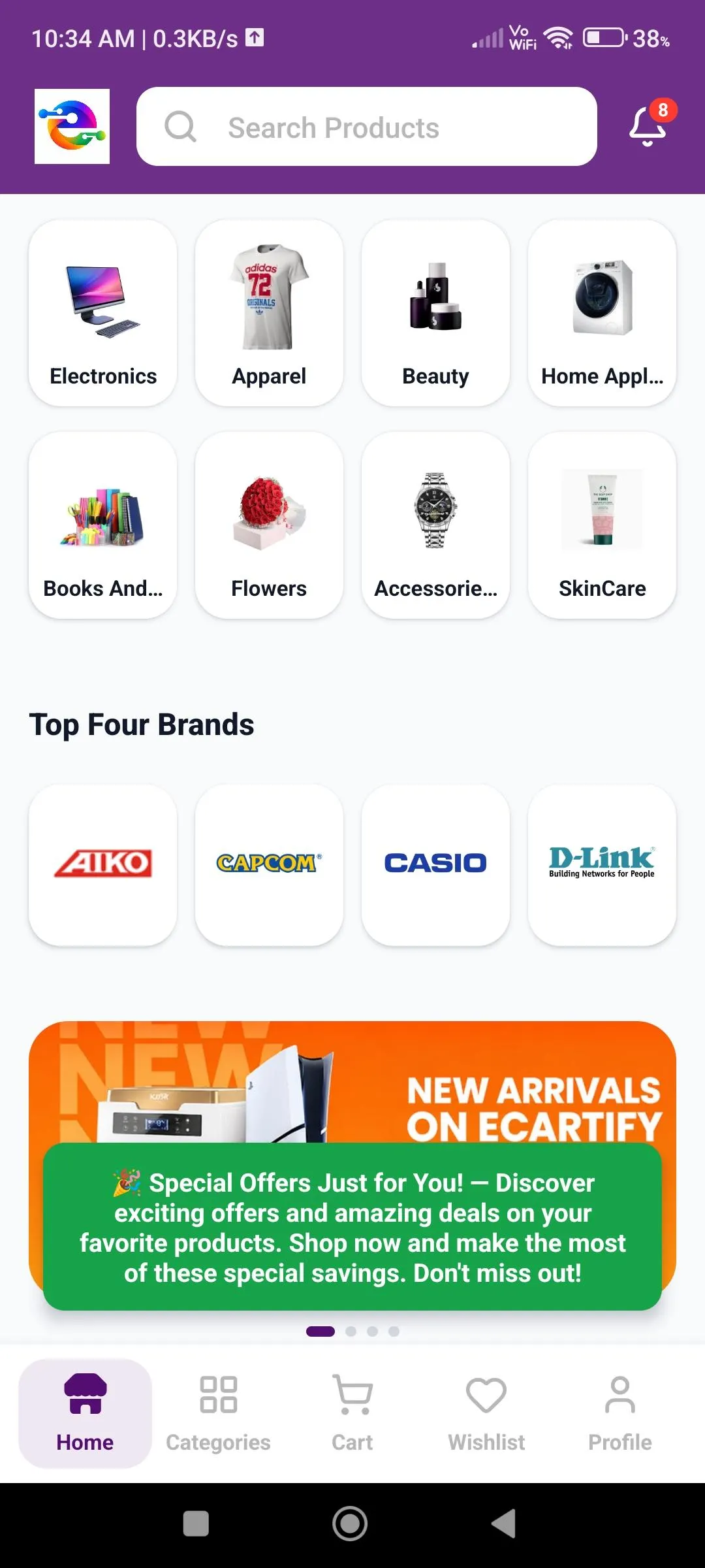 Notifications list with unread count