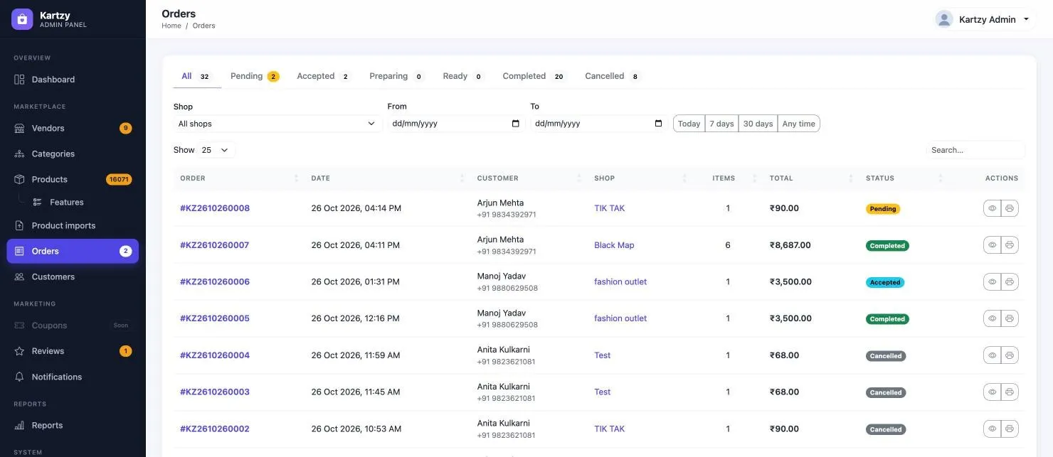 Kartzy Order management