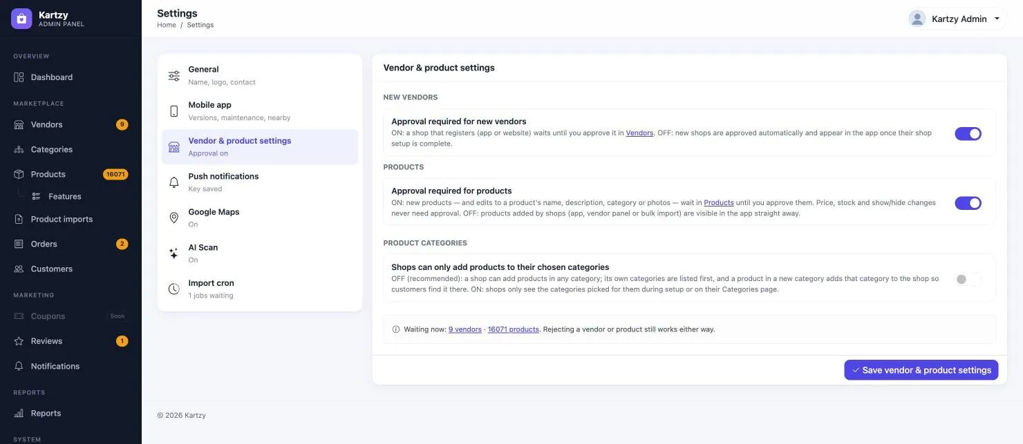 Kartzy Approval settings
