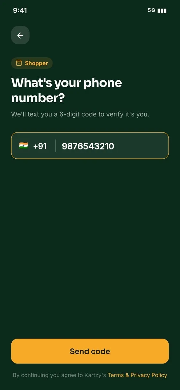 Kartzy Enter your mobile number