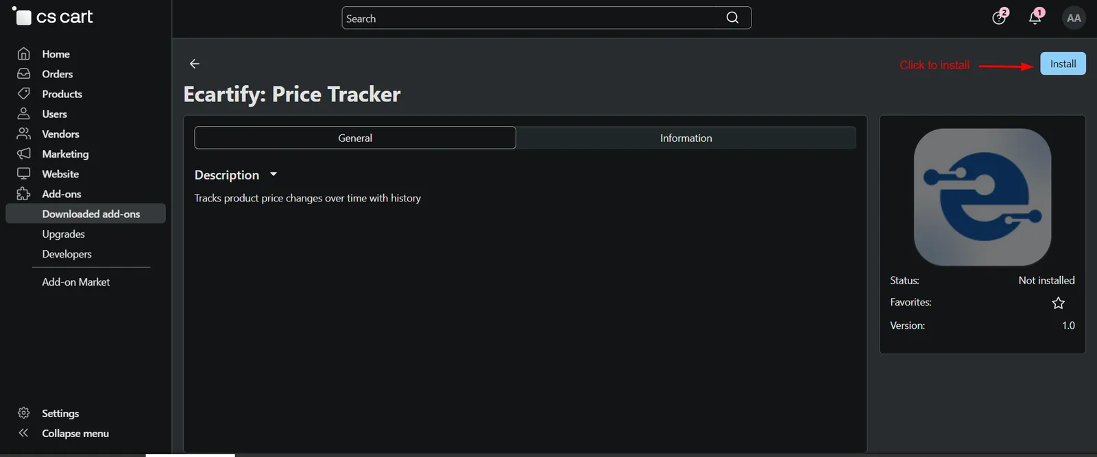 Install Price Tracker Add-on