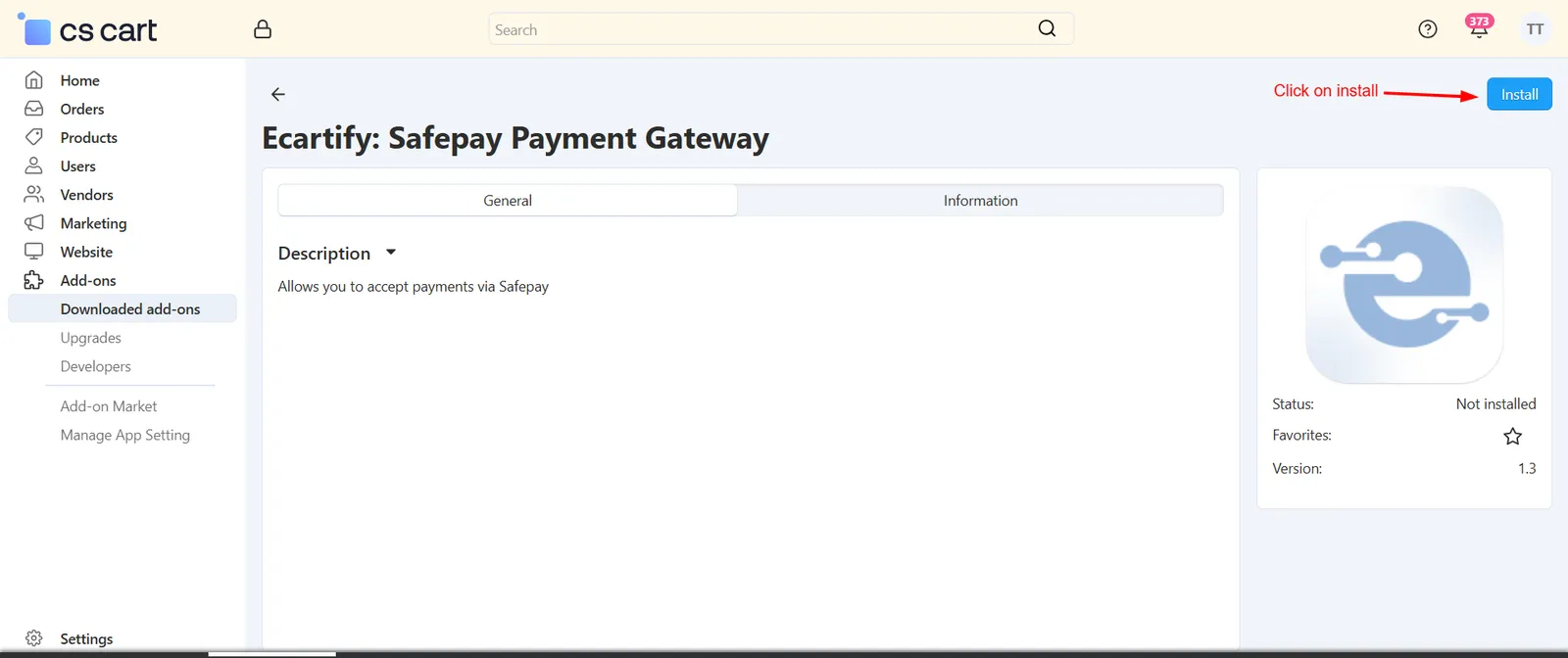 Safepay Payment Gateway add-on install page
