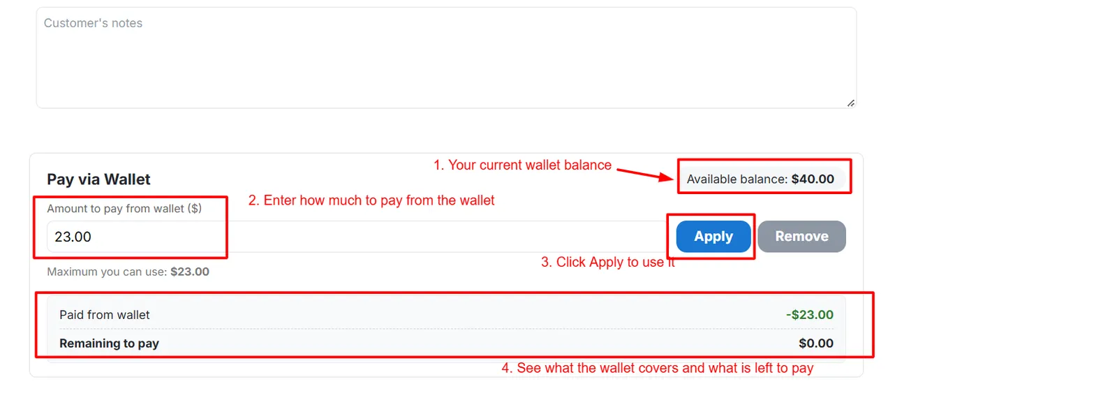 Wallet payment at checkout