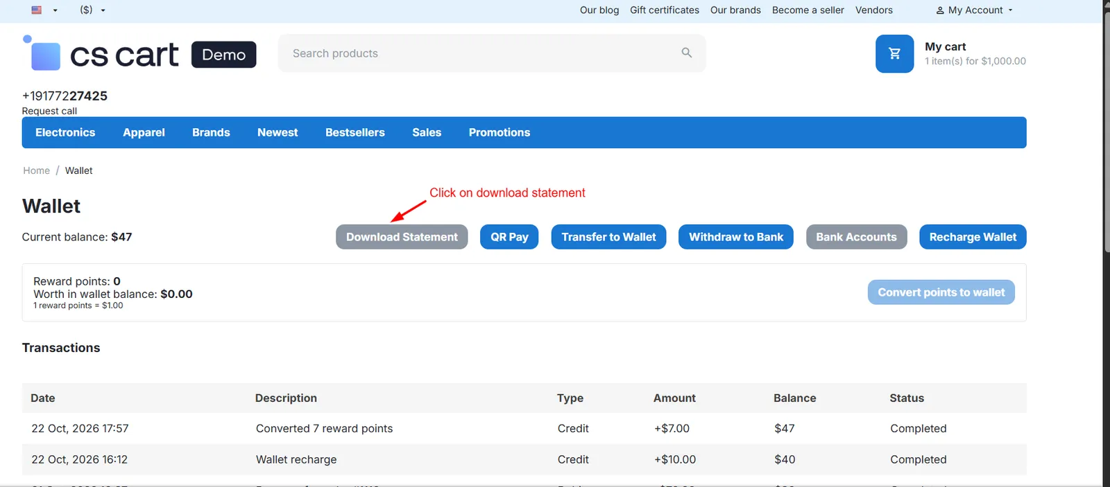 Wallet statement date range popup