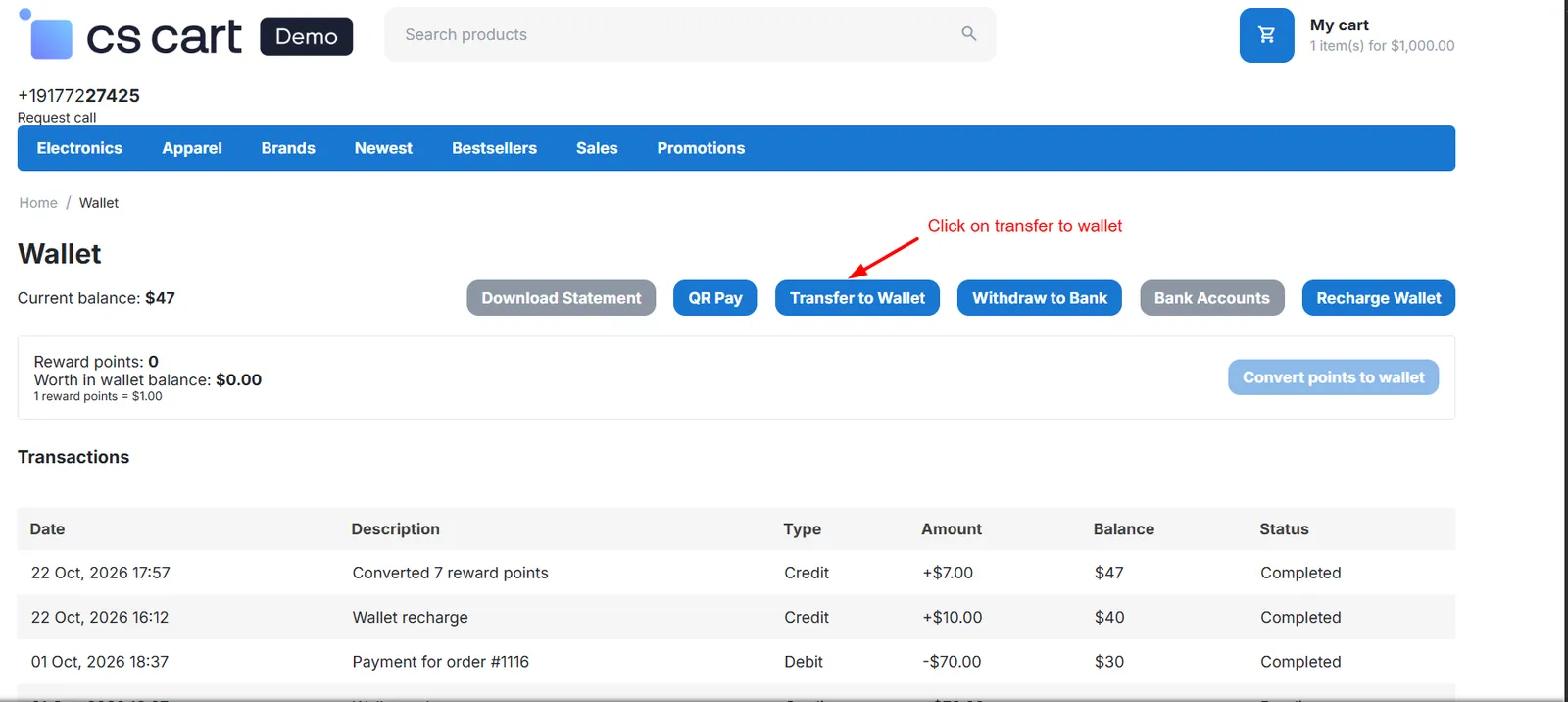 Wallet to wallet transfer form